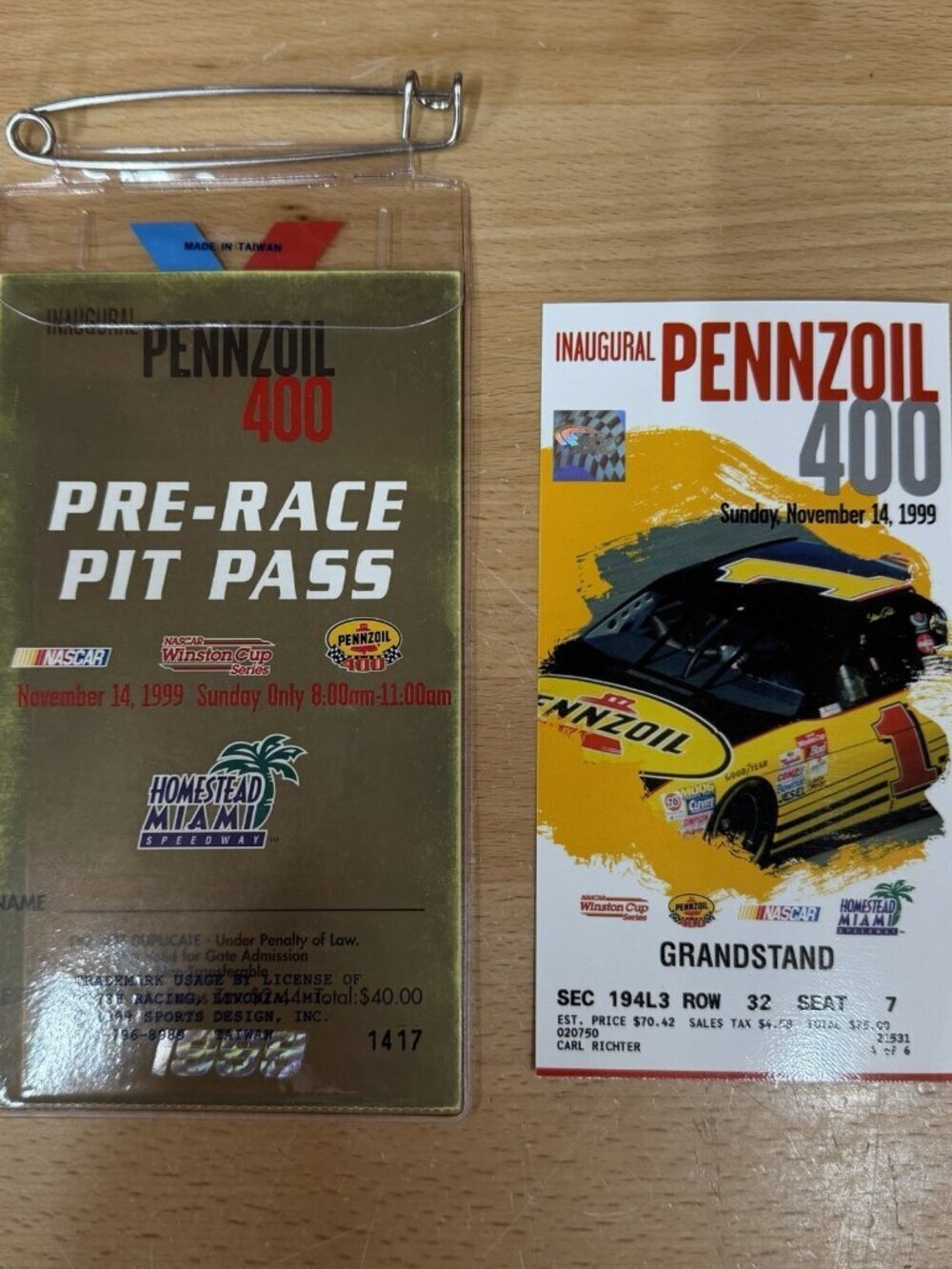 1999 Inaugural Pennzoil 400 Winston Cup Race Ticket Homestead Speedway NASCAR
